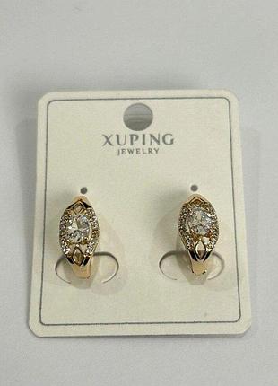 Сережки xuping з білими каменями 7х15мм позолота 18к