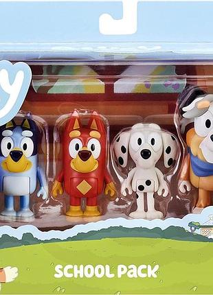 Набор из 4 фигурок bluey, chloe, rusty and their school teacher calypso блюи и друзья в школе