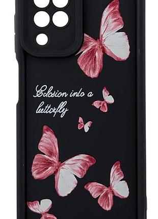 Чехол shock case print для samsung galaxy a22 / a225 бампер силиконовый черный с рисунком бабочки