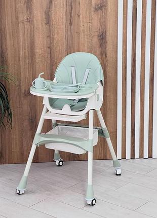 Дитячий стільчик для годування з регульованою спинкою bambi m 6302 olive зелений