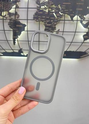 Чехол matte magsafe iphone 16,чехол прозрачный с магсейфом для телефона айфон 16 серый