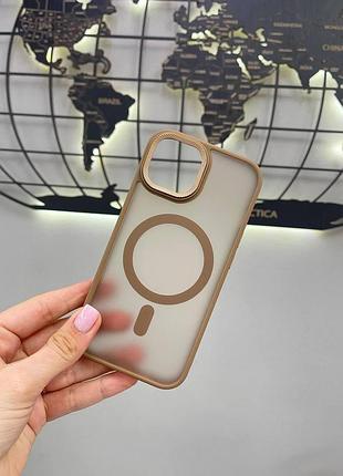 Чехол-накладка matte magsafe iphone 15,чехол прозрачный с магсейфом для телефона айфон 15 золото