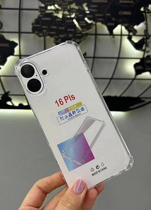 Прозрачный силиконовый чехол для iphone 16 plus,противоударный чехол на айфон 16 plus с бортиками