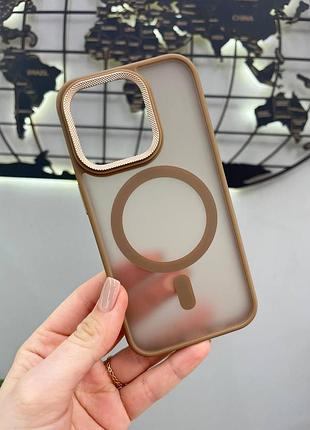 Чехол-накладка matte magsafe iphone 15 pro,чехол прозрачный с магсейфом для телефона айфон 15 про (золото)
