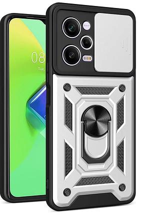 Чехол fiji camera defence для xiaomi redmi note 12 pro speed бампер с защитой камеры и подставкой silver