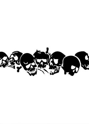 Наклейка 7 черепов черный, 10х35 см
