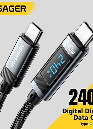 Кабель для заряджання телефона з дисплеєм toocki pd3.1 240w 5a.usb type c - usb type c 100 см
