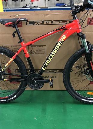Велосипед горный двухколесный одноподвесный на алюминиевой раме crosser scorpio 26" 17" рама черно-красный