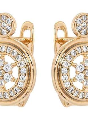 Сережки позолота 18k англійський замок кругі з цирконієм (174180) тм xuping