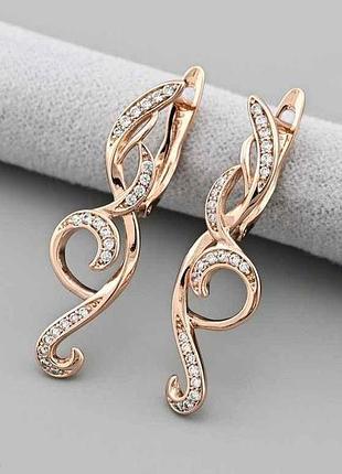 Серьги лаура 43538 32*9мм белые фианиты 3,0г позолота ро тм xuping