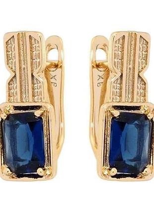 Серьги английская застежка позолота 18k синие фианиты на фигурной дужке 186112 тм xuping