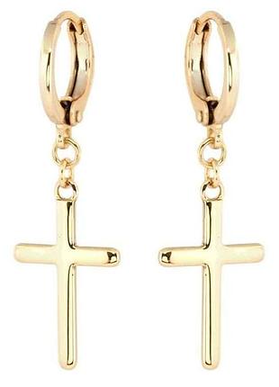 Сережки позолота 18k підвіски на колечках хрестики (186440) тм xuping