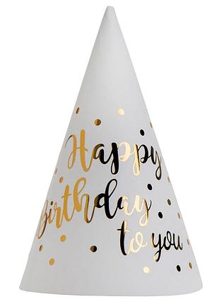 Набор колпаков "happy birthday", 6 шт, белый, 20 см yoo-hoo!