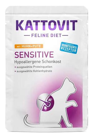 Kattovit diet sensitive кусочки в соусе индейка с курицей 85 г.