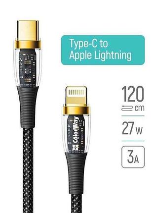 Кабель type с-lightning apple (transparent head) (pd fast charging 27w) 3а 1.2м черный тм сolorway