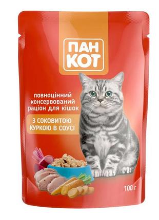 Пан-кот консервы для кошек курица в соусе 100г павуч