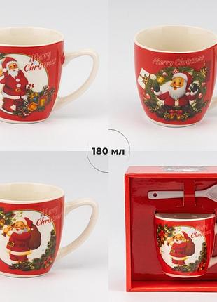 Кружка з ложечкою "happy santa", 180 мл * рандомний вибір дизайну elisey