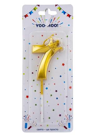 Свічка для торта "7", золота, 13 см yoo-hoo!