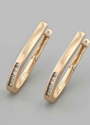 Сережки 55827 28*3мм білі фіаніти 4,1г позолота 18к тм xuping