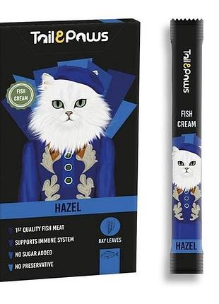 Ласощі для котів крем-снек tail paws hazel cat, з лососем, 5 шт по 15 г