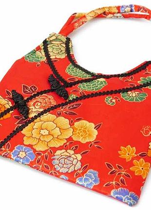 Сумка шелковая с ручками кимоно красная