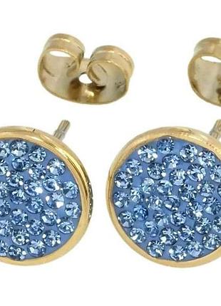 Сережки 14k пусети кола з блакитними кристалами ø 10мм (209380) тм xuping