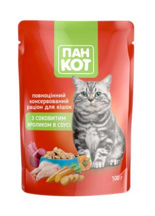 Пан-кот консервы для кошек кролик в соусе 100г павуч