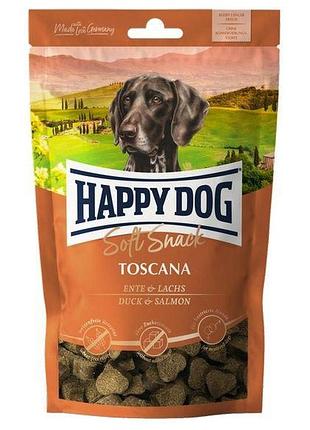 Ласощі happy dog soft snack tоscanak для собак смаком качки та лосося 100 г