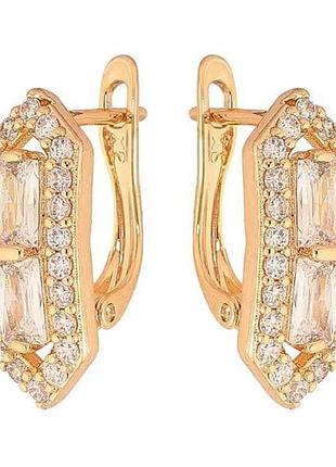Сережки англійська застібка позолота 18k візерунок з кристалами арт.307249 тм xuping