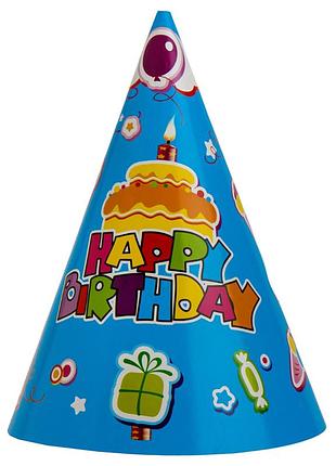 Набор колпаков "happy birthday", 6 шт, голубой, 24 см yoo-hoo!