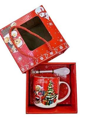 Чашка 380мл 3153 merry christmas с ложкой тм китай