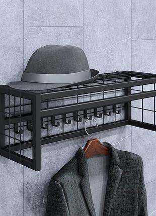 Металлическая вешалка "loft" с крючками и декоративной стальной сеткой, черная