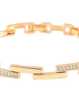 Браслет позолота 18k «узор с дорожками циркония» длина с замком 17.5,19.5см х 6мм (257330) тм xuping