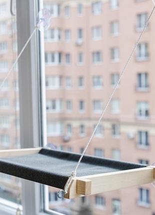 Гамак кровать оконный 4327 см. белое дерево, серая ткань