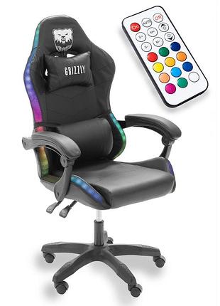 Геймерське крісло grizzly з rgb led підсвіткою (12 режимів), чорний