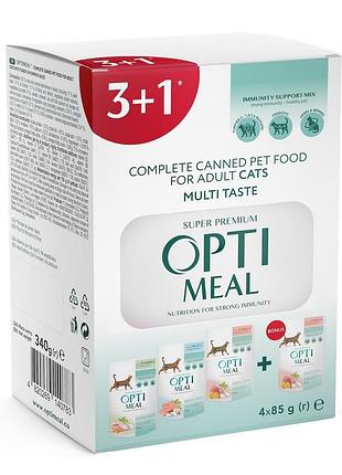 Акція optimeal набір adult cats multi taste вологий корм для дорослих кішок (3+1) 340 г