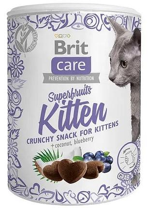 Ласощі brit care cat snack superfruits kitten для кошенят з куркою, кокосом та чорницею 100 гр.