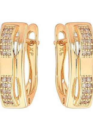 Серьги английская застежка позолота 18k узор с кристаллами арт.307140 тм xuping