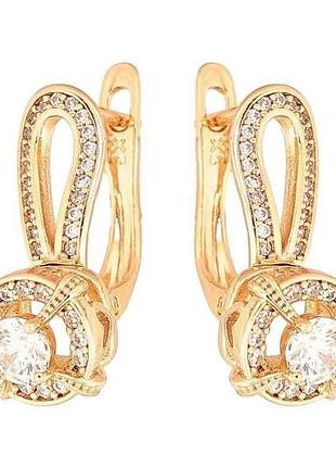 Сережки англійська застібка позолота 18k візерунок з кристалами арт.307065 тм xuping