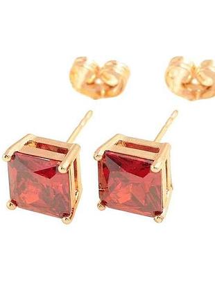 Серьги пусеты ml 18k красные кристаллы 8х8мм 303542 тм xuping