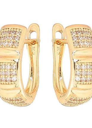 Сережки англійська застібка позолота 18k візерунок з кристалами арт.307107 тм xuping