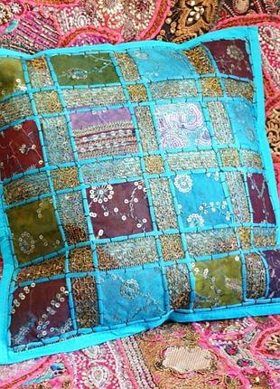 Индийская наволочка голубая