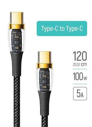 Кабель type-c - type-c (transparent head) (pd fast charging 100w) 5а 1.2м черный тм сolorway