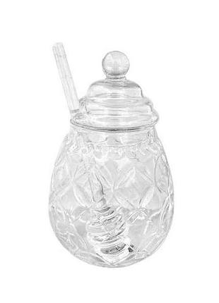 Банка для меда с ложкой grooved 9*9*14см 380мл r32718 тм stenson
