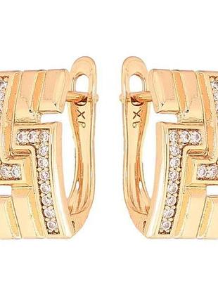 Сережки англійська застібка позолота 18k візерунок з кристалами арт.307165 тм xuping