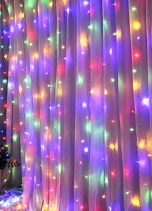 Гирлянда-штора 300 led, разноцветная, 3*3 м, от usb elisey