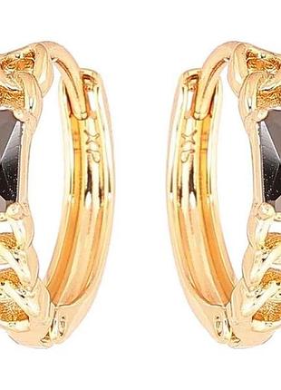Сережки позолота 18k колечка «візерунок ланцюжок з чорним кристалом» 284162 тм xuping