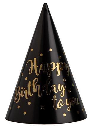 Набор колпаков "happy birthday", 6 шт, черный, 20 см yoo-hoo!
