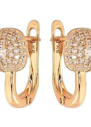Серьги английская застежка позолота 18k узор с инкрустацией кристаллами арт.307288 тм xuping