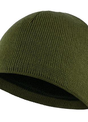 Шапка в'язана без закота на флісі, dark olive, vik-tailor